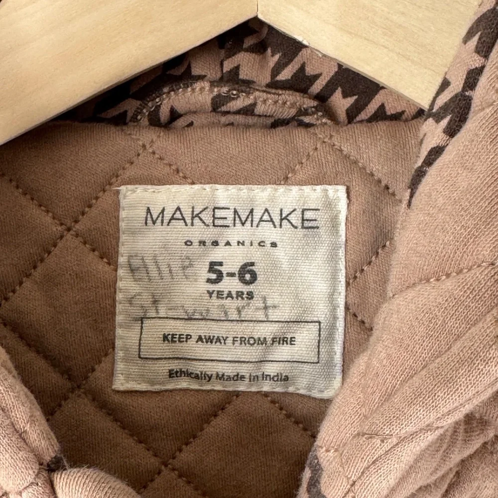 Makemake Organics 100% Organic Cotton Unisex Tan Quilted Hooded Jacket‎ Age 5-6